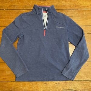 Vineyard Vines Heather Navy Quarter-Zip with Coral Accent.